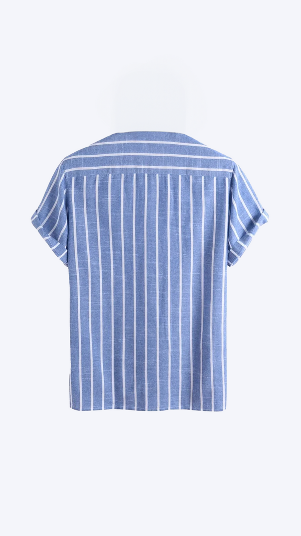 Blue Short Sleeves Striped Shirt
